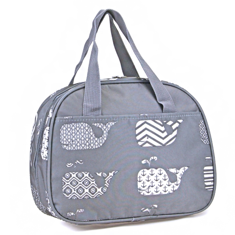 Whale Print Insulated Lunch Bag Box Gray